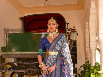 Blue  Leriya Patola Silk  saree for women