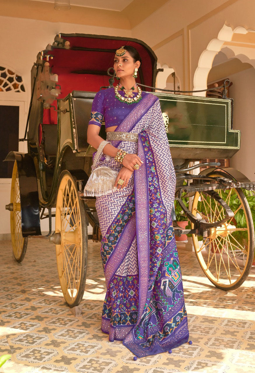 Purple  Leriya Patola Silk  saree for women