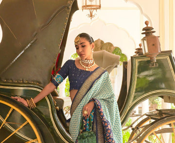 Blue  Leriya Patola Silk  saree for women