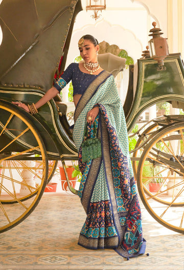 Blue  Leriya Patola Silk  saree for women