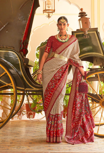 Red Leriya Patola Silk  saree for women