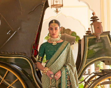 Green Leriya Patola Silk  saree for women