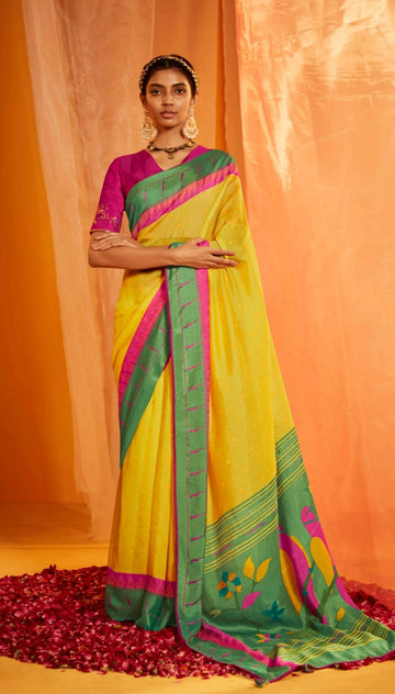 Yellow   Brasso  Silk  saree for women