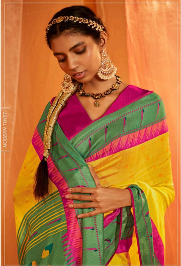 Yellow   Brasso  Silk  saree for women