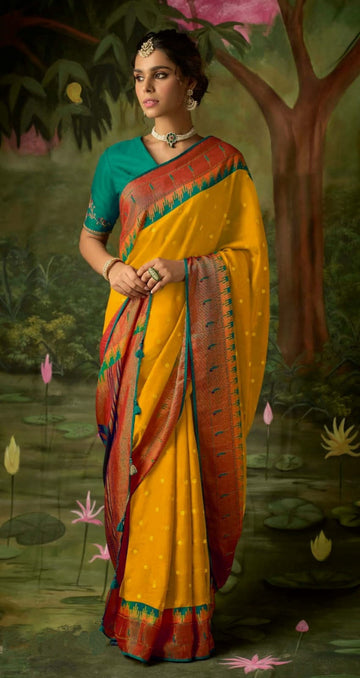 Yellow   Brasso  Silk  saree for women