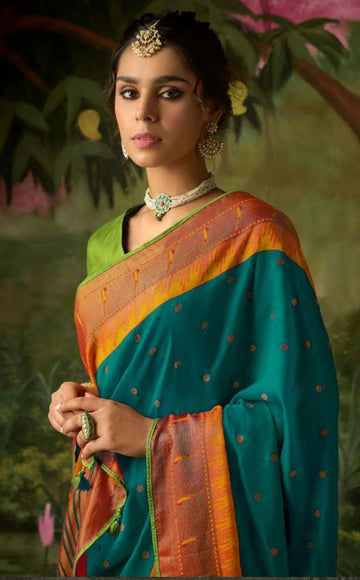 Teal Green  Brasso  Silk  saree for women