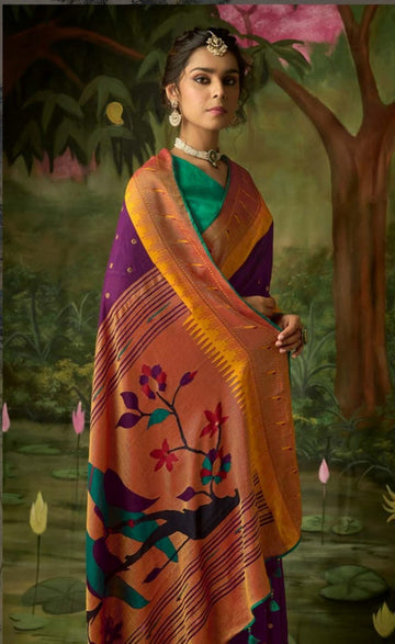 Purple  Brasso  Silk  saree for women