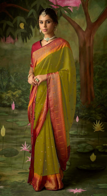 Mehendi Green Brasso  Silk  saree for women