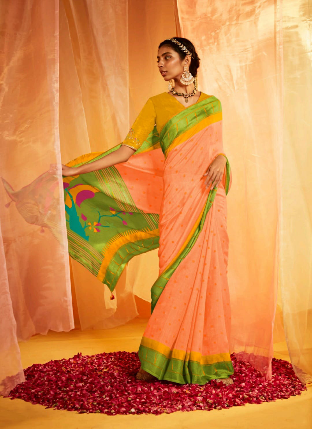 Orange  Brasso  Silk  saree for women
