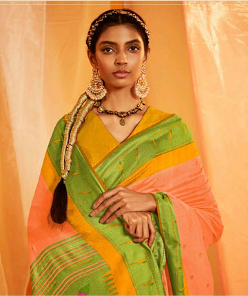 Orange  Brasso  Silk  saree for women
