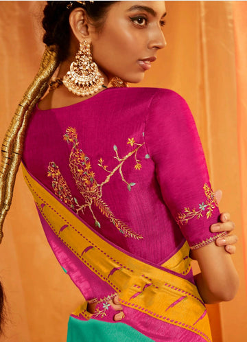 Sky Blue Brasso  Silk  saree for women