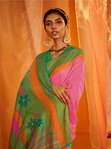 Pink    Brasso  Silk  saree for women