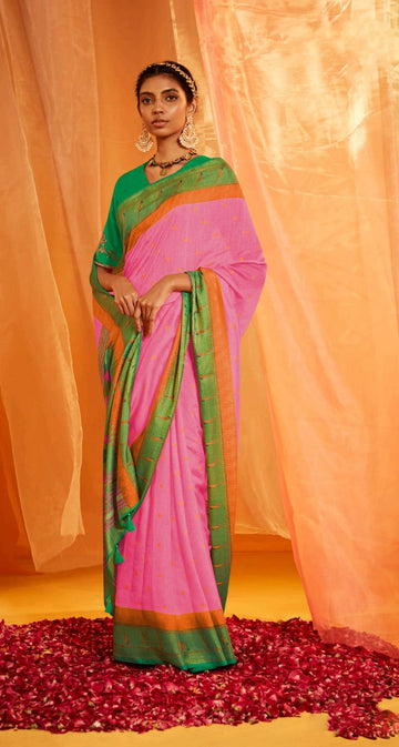 Pink    Brasso  Silk  saree for women