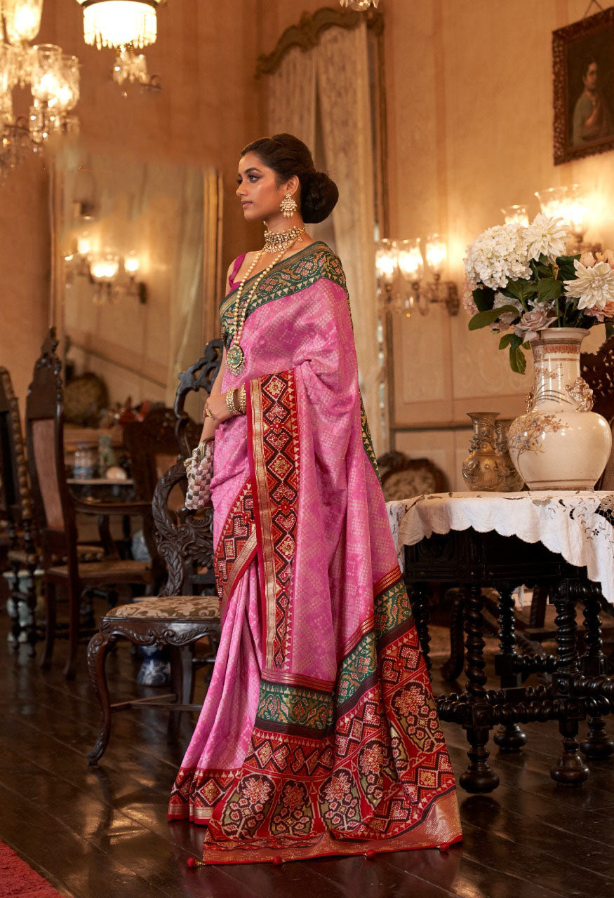 Pink    Patola  Silk  saree for women