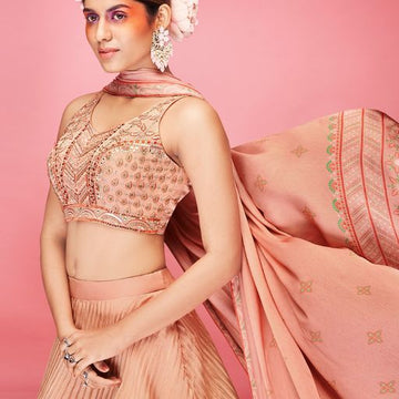 Orange Crush ,  Thread and Hand  Work  lehenga choli with Satin  dupatta