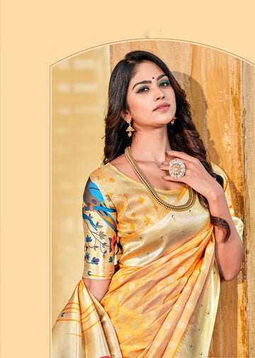 Yellow   Paithani  Silk  saree for women