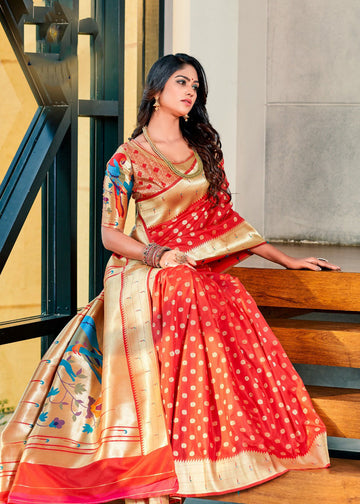 Red  Paithani  Silk  saree for women