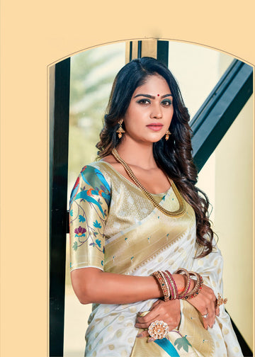 Off White  Paithani  Silk  saree for women