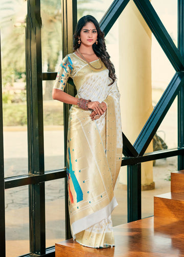 Off White  Paithani  Silk  saree for women