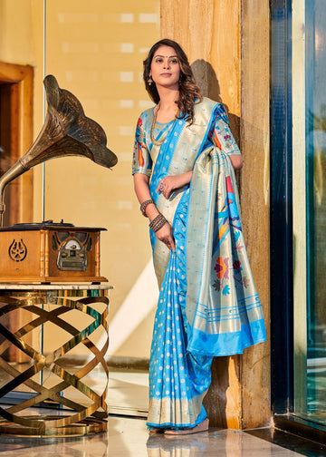 Sky Blue Paithani  Silk  saree for women