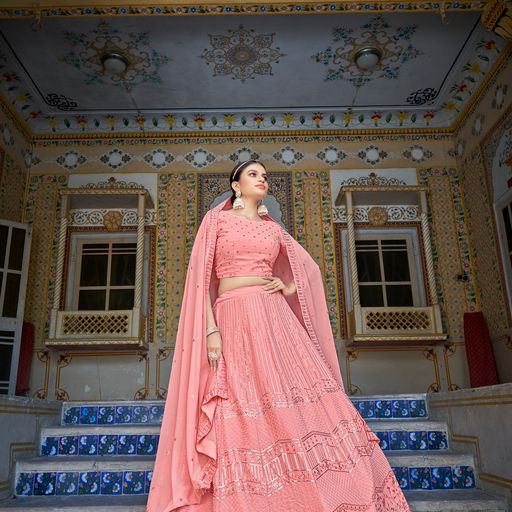 Pink Thread Siquence  Work lehenga choli with Silk  dupatta