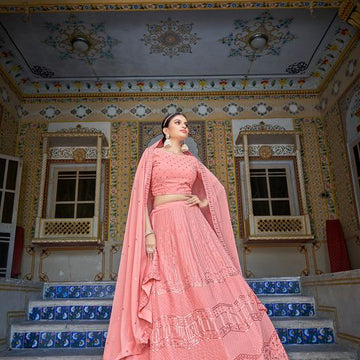 Pink Thread Siquence  Work lehenga choli with Silk  dupatta
