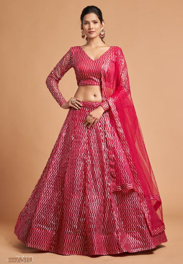 Pink   Zari and Sequence Embroidery Work lehenga choli with Net dupatta
