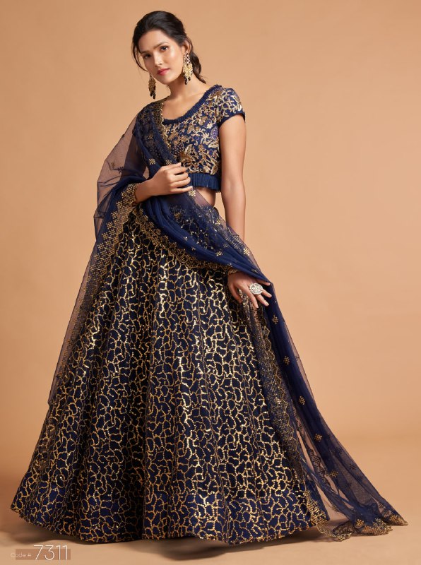 Blue Zari and Sequence Embroidery Work lehenga choli with Net dupatta