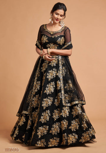 Black  Zari and Sequence Embroidery Work  lehenga choli with Net dupatta