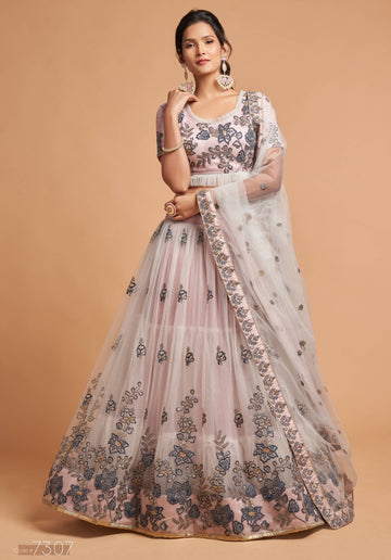 Gray Zari and Sequence , Thread Embroidery Work lehenga choli with Net  dupatta