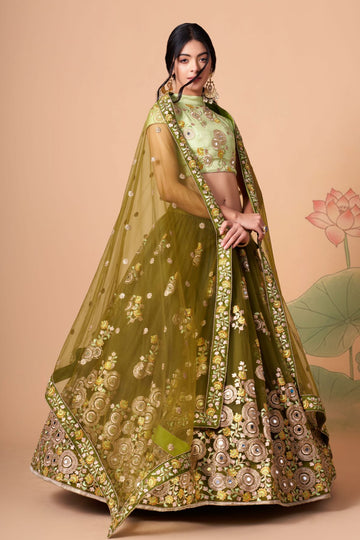 Mehendi   Zari and Sequence ,Thread Embroidery Work lehenga choli with Net dupatta