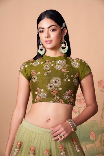 Mehendi   Zari and Sequence ,Thread Embroidery Work lehenga choli with Net dupatta