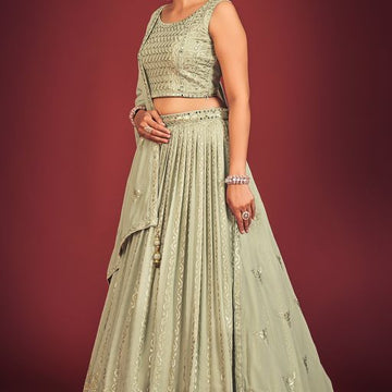 Pista Green Thread Siquence  Work  lehenga choli with Georgette dupatta
