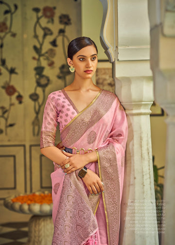Light Pink  linen With Tissue Silk  Saree for women