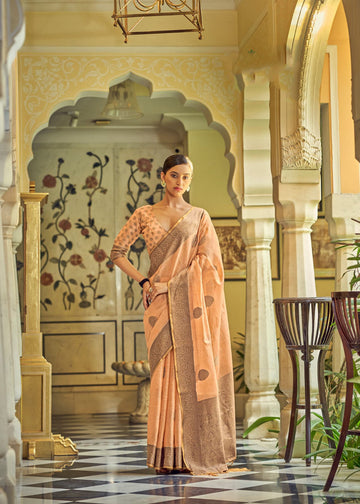 Pastel Orange  linen With Tissue Silk  Saree for women