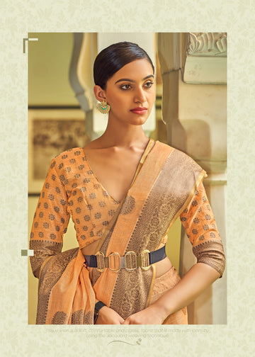 Pastel Orange  linen With Tissue Silk  Saree for women