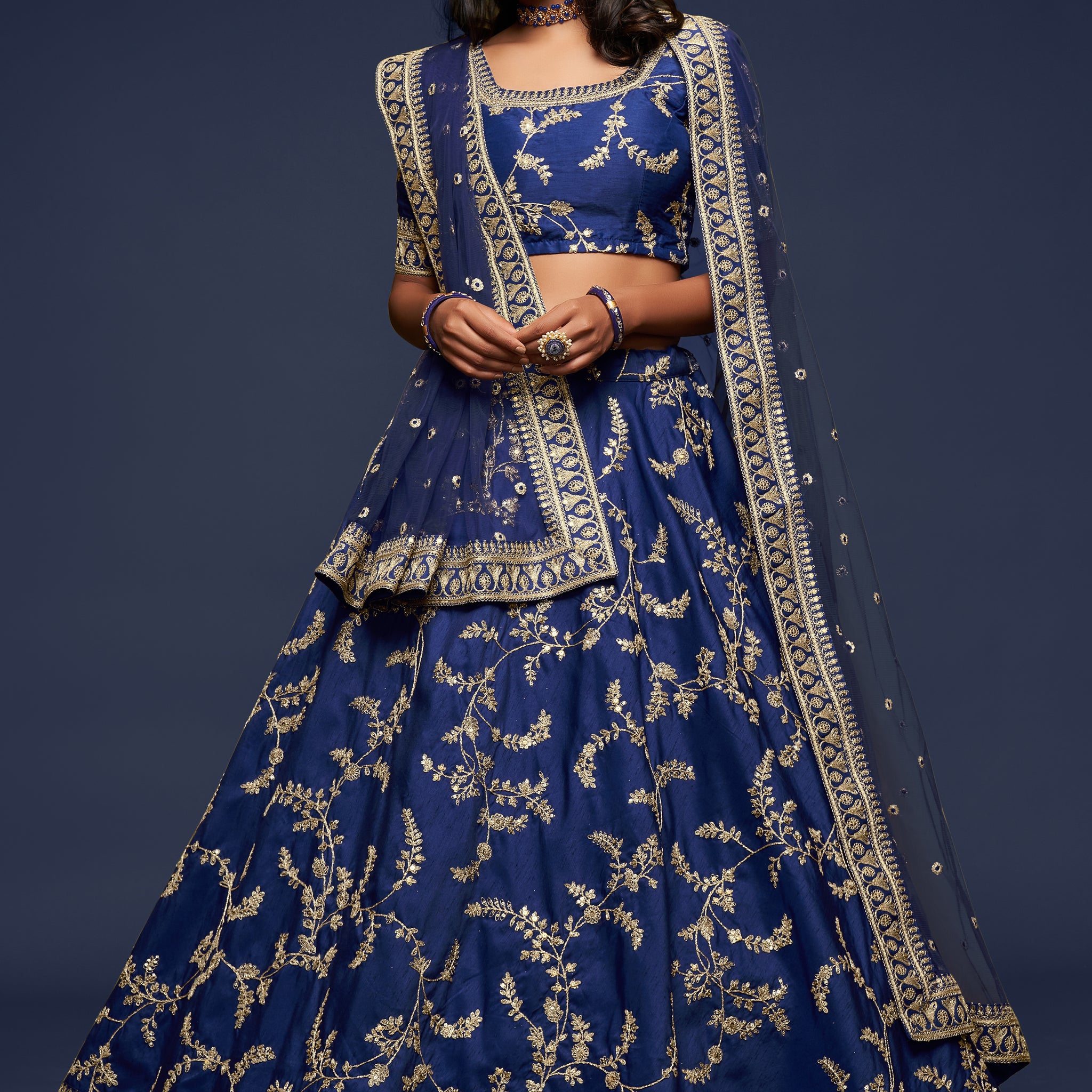 Blue Zari and Sequence Embroidery Work lehenga choli with Net dupatta