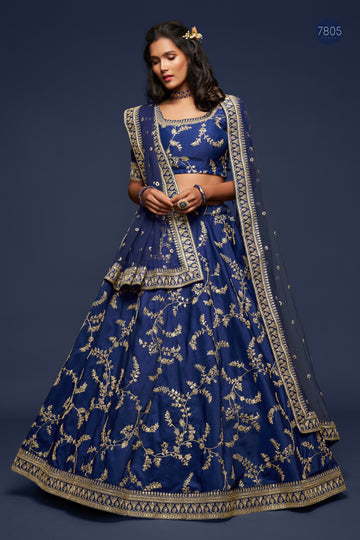 Blue Zari and Sequence Embroidery Work lehenga choli with Net dupatta
