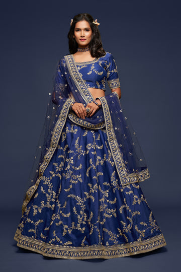 Blue Zari and Sequence Embroidery Work lehenga choli with Net dupatta
