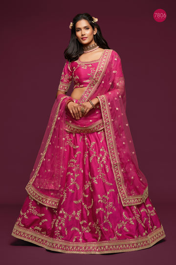 Pink  Zari and Sequence Embroidery Work lehenga choli with Net dupatta