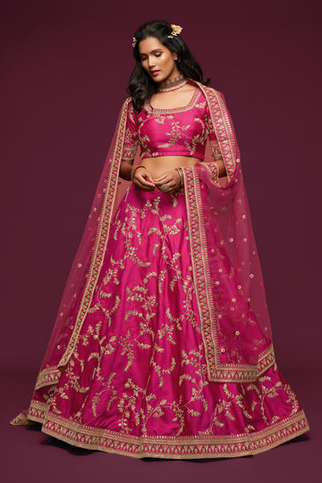 Pink  Zari and Sequence Embroidery Work lehenga choli with Net dupatta