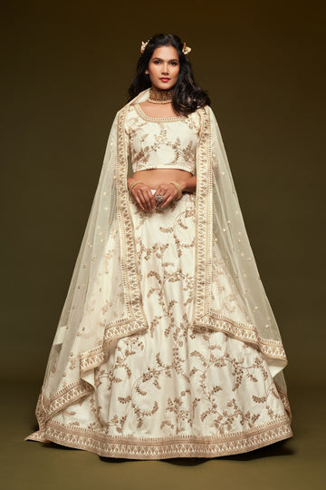 White Zari and Sequence Embroidery Work  lehenga choli with Net dupatta