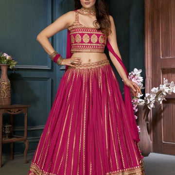Pink  Zari ,Resham and Sequence Work  lehenga choli with Lyra dupatta
