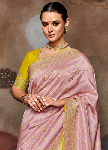 Light Pink Dola silk saree for women