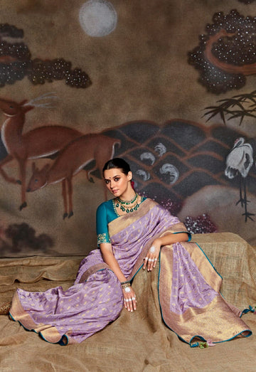 Light Purple Dola silk saree for women
