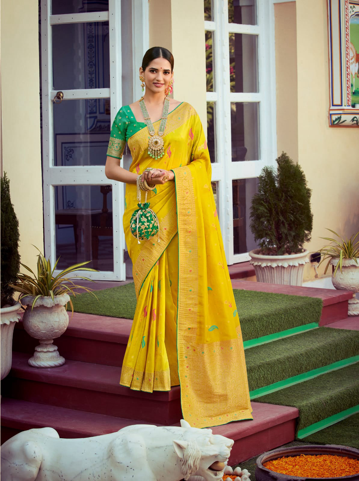 Yellow  Tissue Silk   saree for women