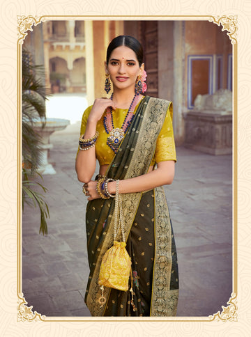 Mehendi Tissue Silk   saree for women