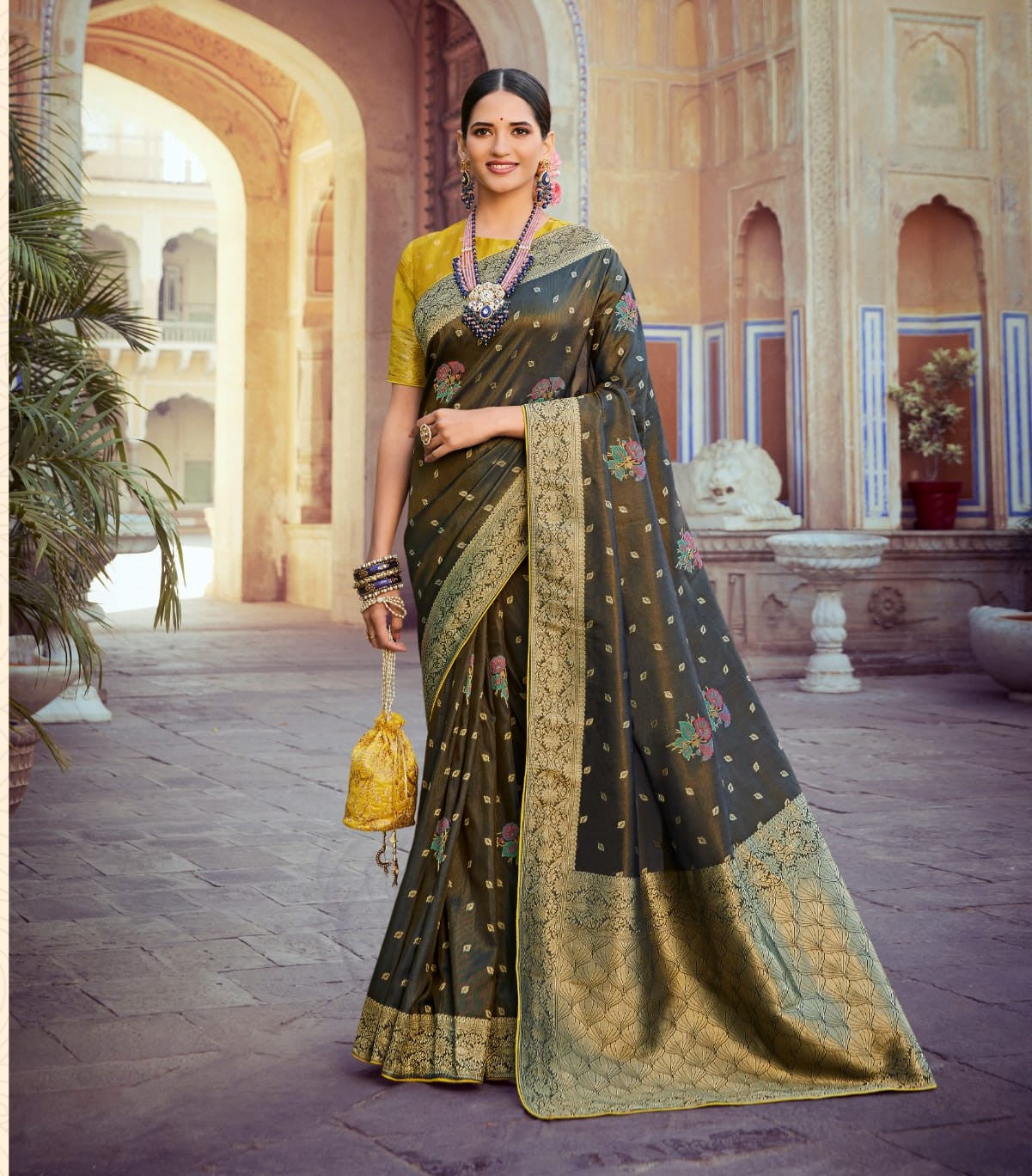 Mehendi Tissue Silk   saree for women