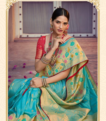 Teal  Blue Tissue Silk   saree for women