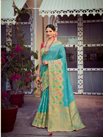 Teal  Blue Tissue Silk   saree for women